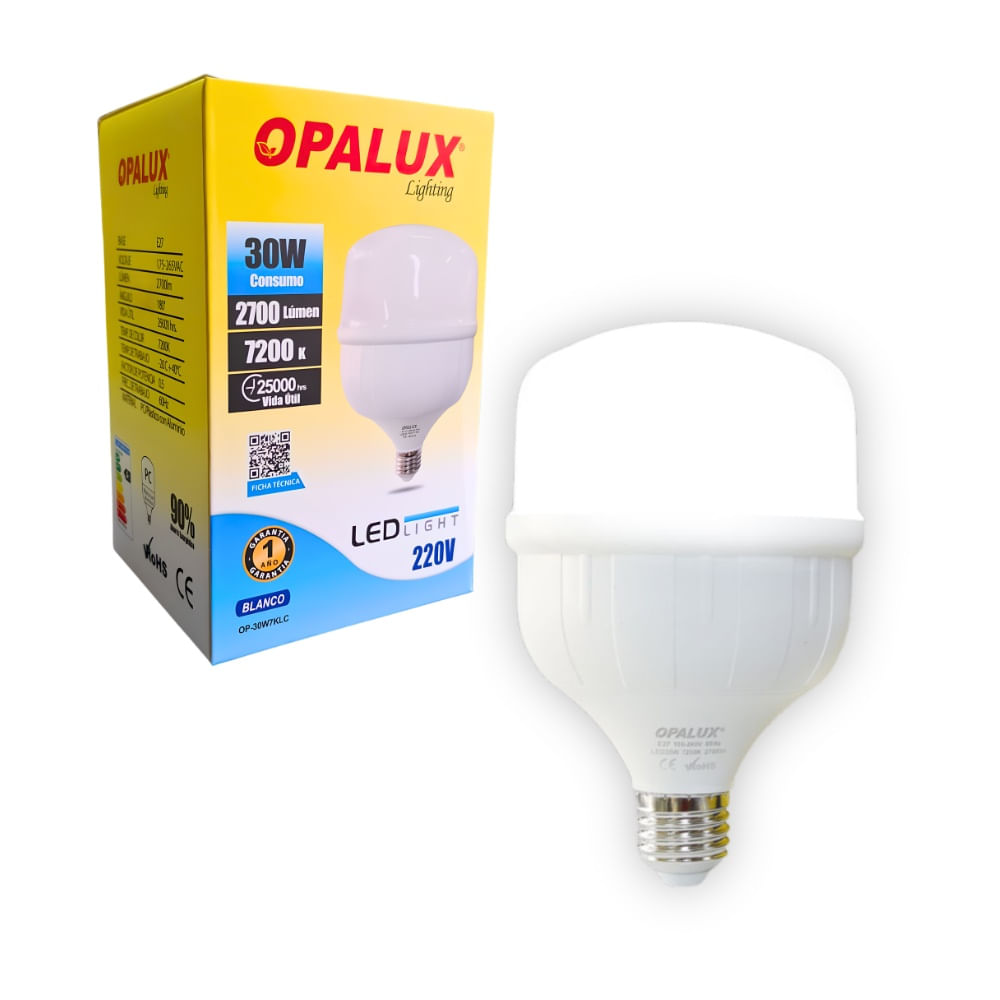 Foco LED de 30W Luz Blanca 7200K Base E27 2700 OPALUX OP-30W7KLC