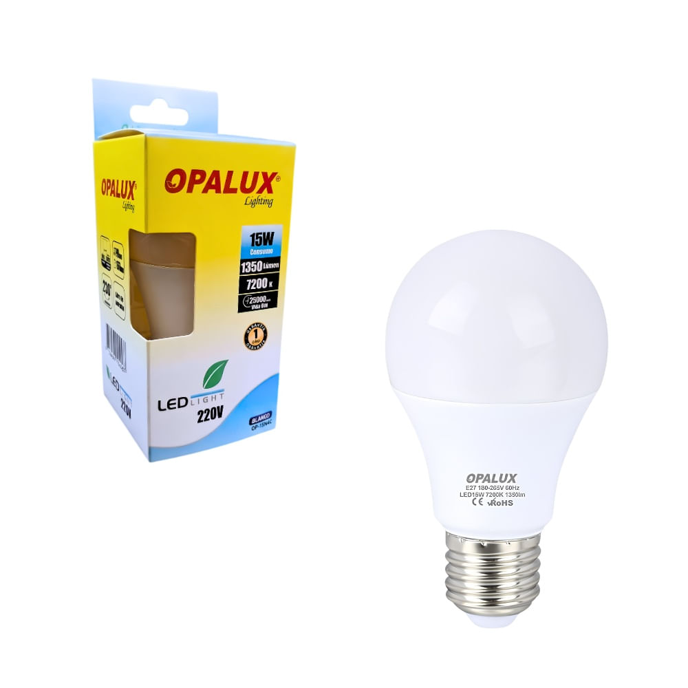 Foco LED de 15W Luz Blanca 6500K Rosca E27 1350 Lúmenes 100-240V OPALUX OP-15W3C