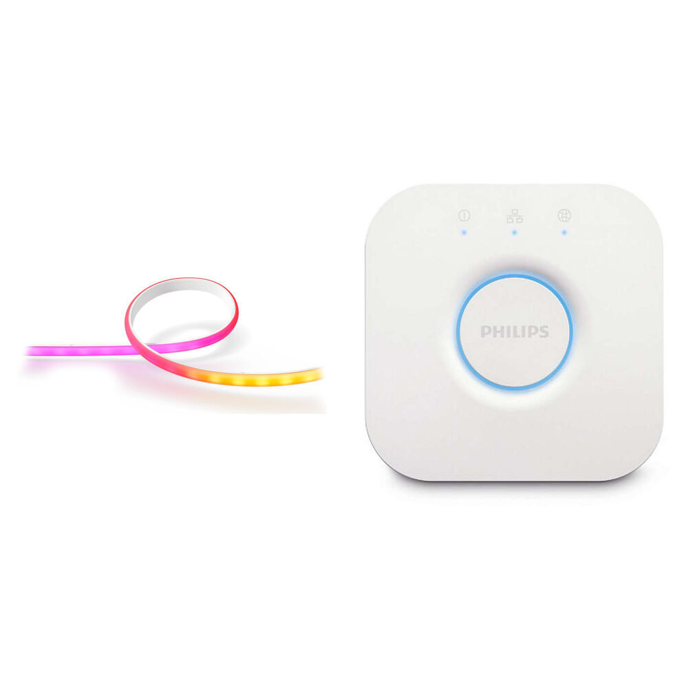 Philips Hue Bridge & Gradient Lightstrip Base Kit 80" - Multicolor LED, Soporta hasta 50 B