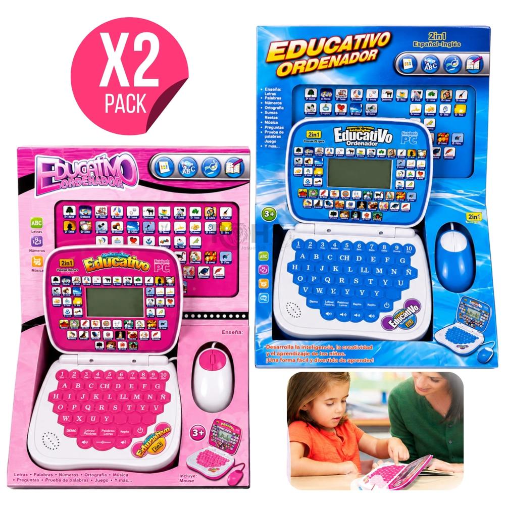 Pack Laptop Educativa Infantil Niño Y Niña 2 En 1 Español E Inglés Con Mouse Y Actividades