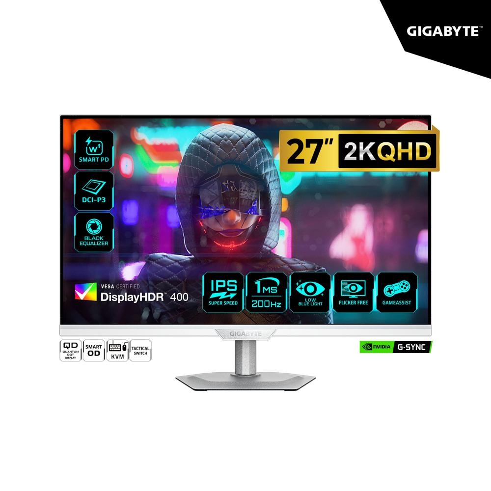 MONITOR GIGABYTE M27Q2 ICE WHITE 27 PANEL IPS QHD 2K 2560 x 1440 200Hz 1Ms PIVOT DP HDMI.