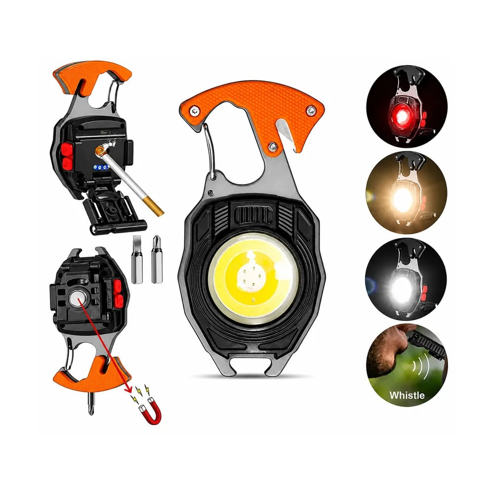 Linterna Llavero Multifuncional COB Recargable con Encendedor