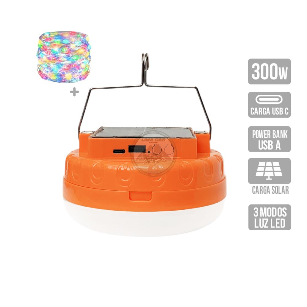 Lámpara Recargable Solar Portátil 300W con tira Led RGB FSL