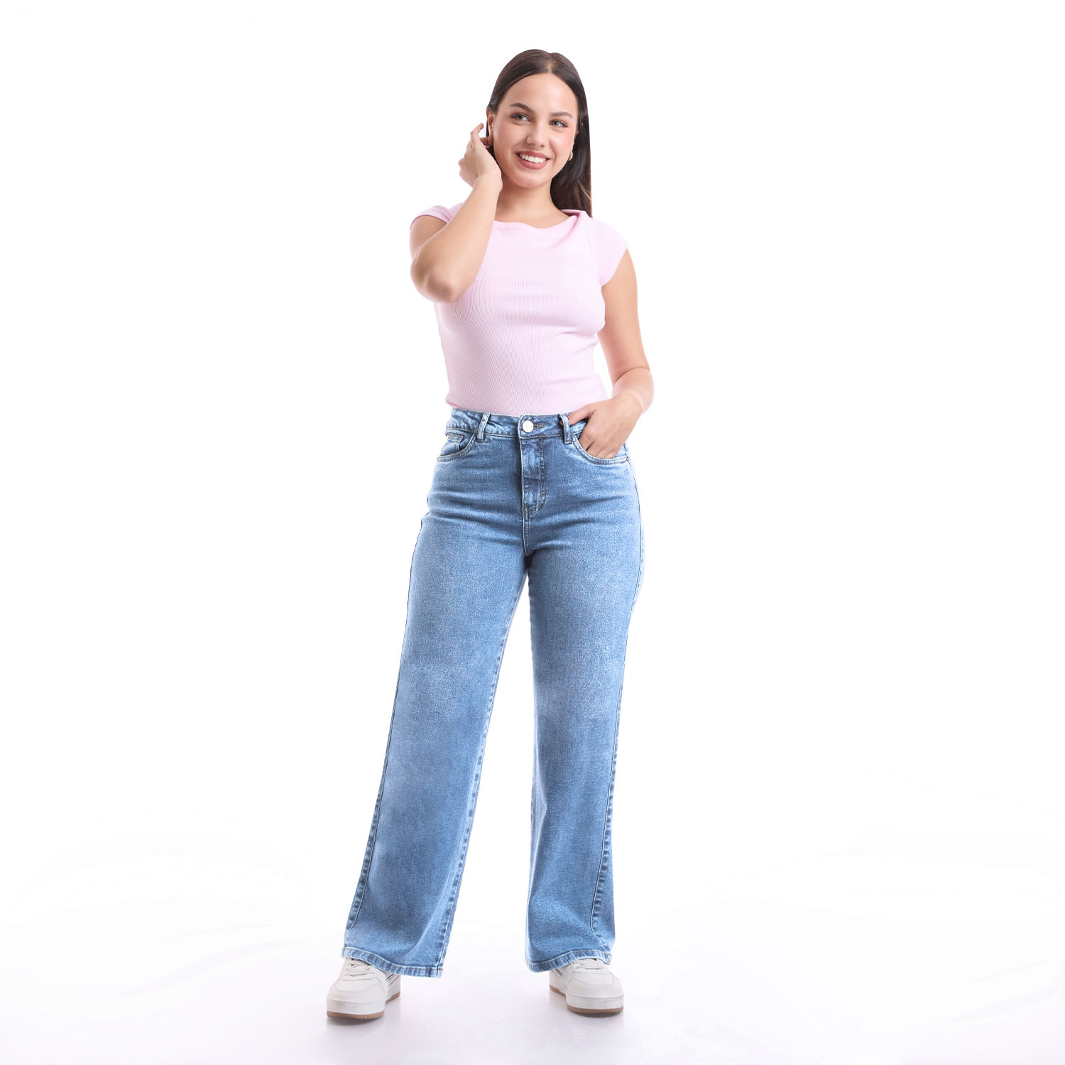Jean Mujer Shantall Metal Wide Leg Celeste 26