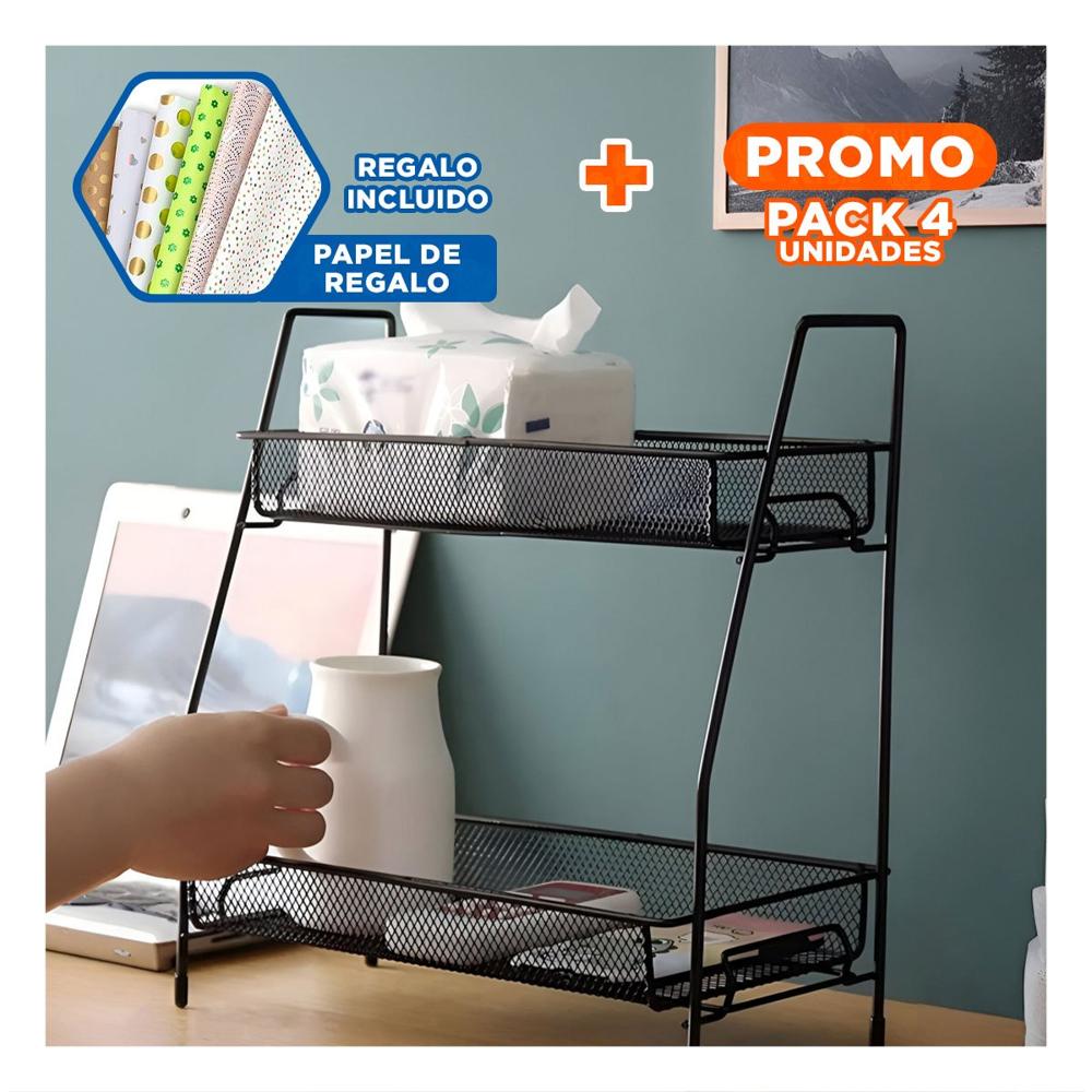 Pack4 Torre 2 Niveles Multiuso Versatil y Practica de Uso Diario Negro Y Papel Regalo