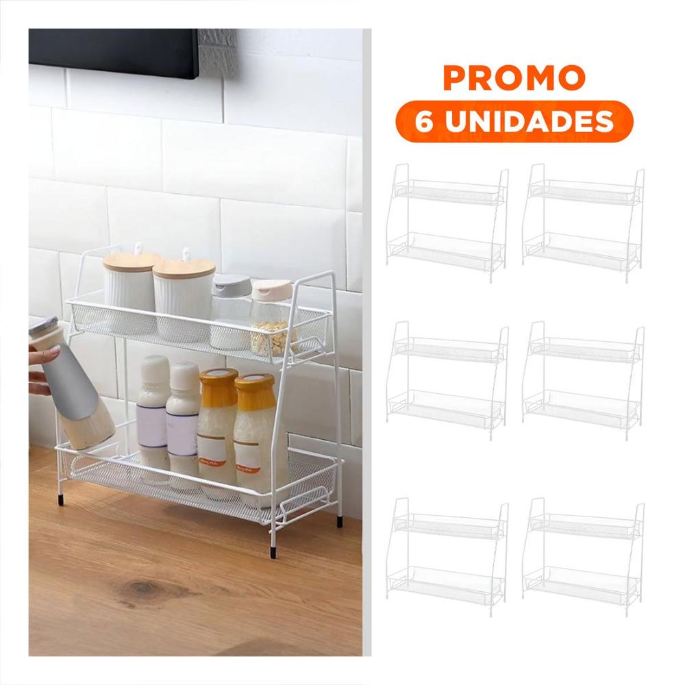 Pack6 Contenedor de 2 Niveles Multiuso Seguro y Facil de Usar en Blanco