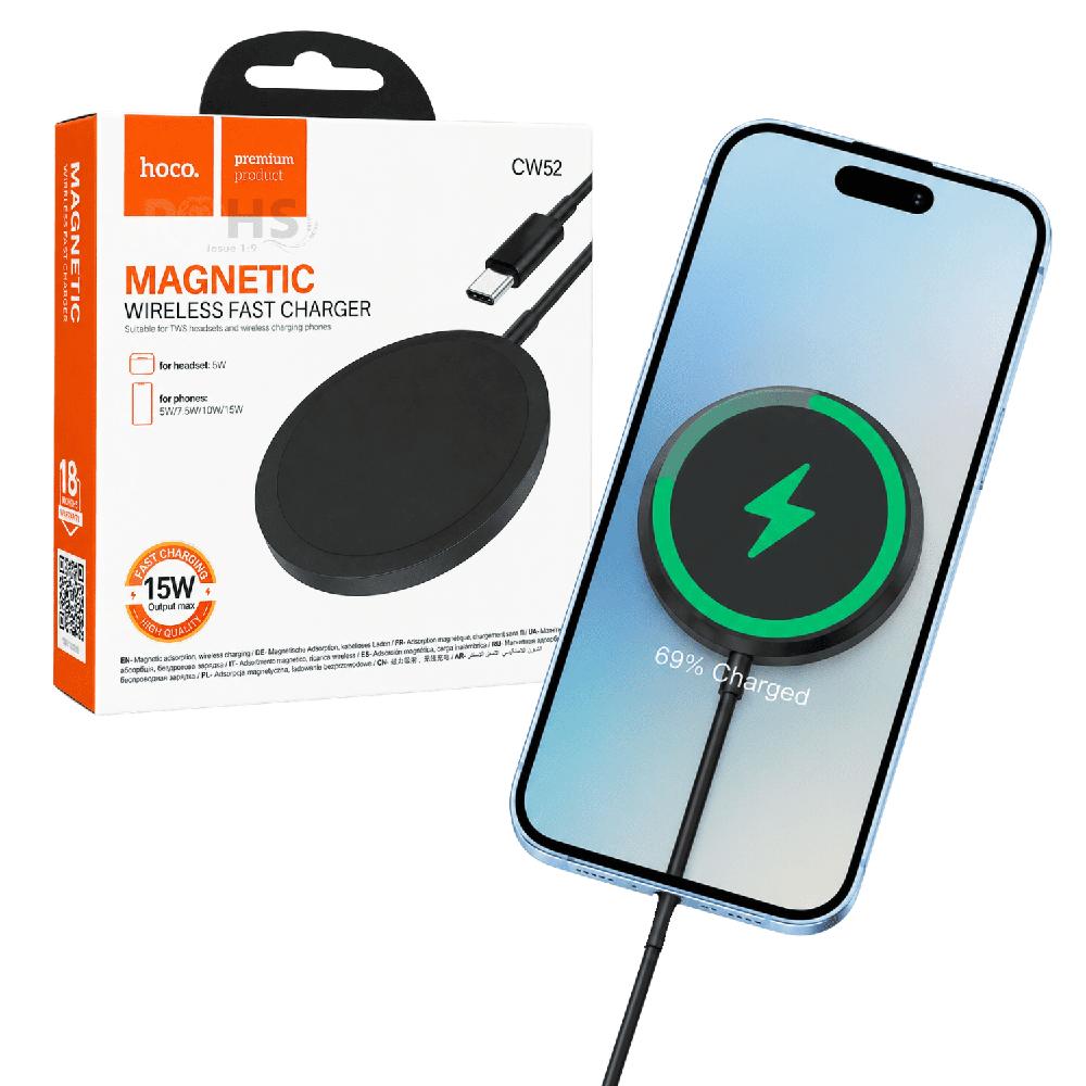 Cargador Inalámbrico Magnético Hoco CW52 Con Carga Rápida Color Negro