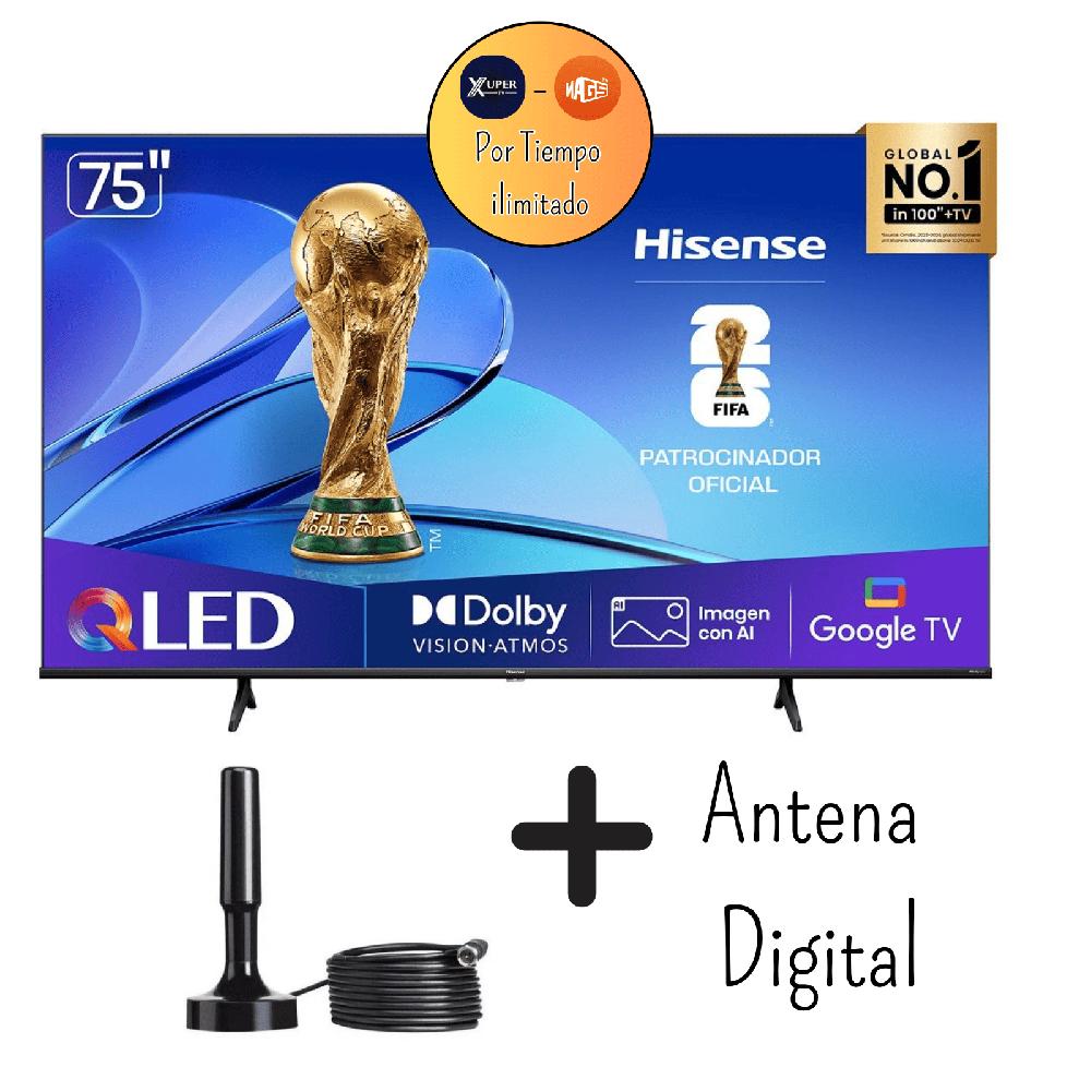 TELEVISOR HISENSE 75 PULGADAS QLED UHD 4K GOOGLE TV 75QD6N - PROMOCION - ANTENA DIGITAL