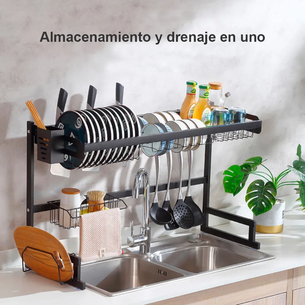 Escurridor de Platos Organizador para Cocina Metal de 85 CM Negro