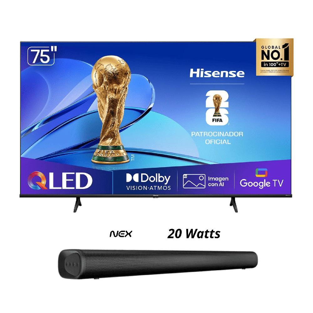 TELEVISOR HISENSE 75 PULGADAS QLED UHD 4K GOOGLE TV 75QD6N - PROMOCION -SOUNDBAR NEX PSB32