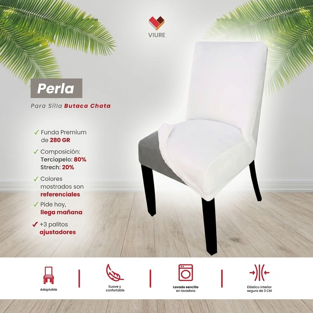 Funda de silla butaca curva de terciopelo 4 sillas - Perla