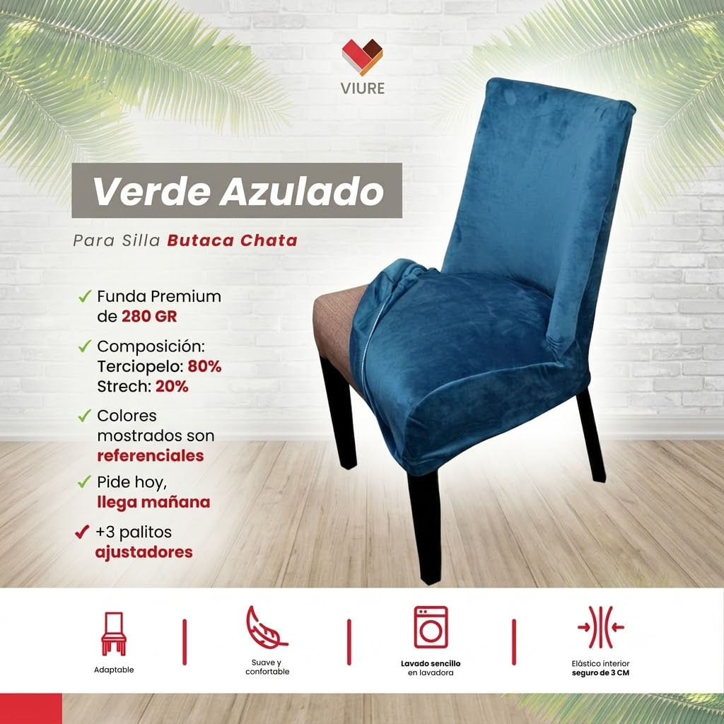 Funda de silla butaca curva de terciopelo 8 sillas - Verde Azulado