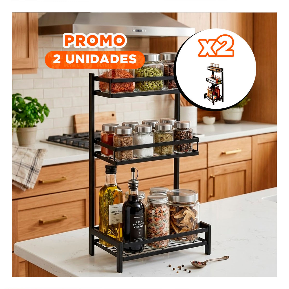Pack2 Rack Funcional Negro en Acero Inoxidable con Formato de 3 Niveles Y Regalo Sticker