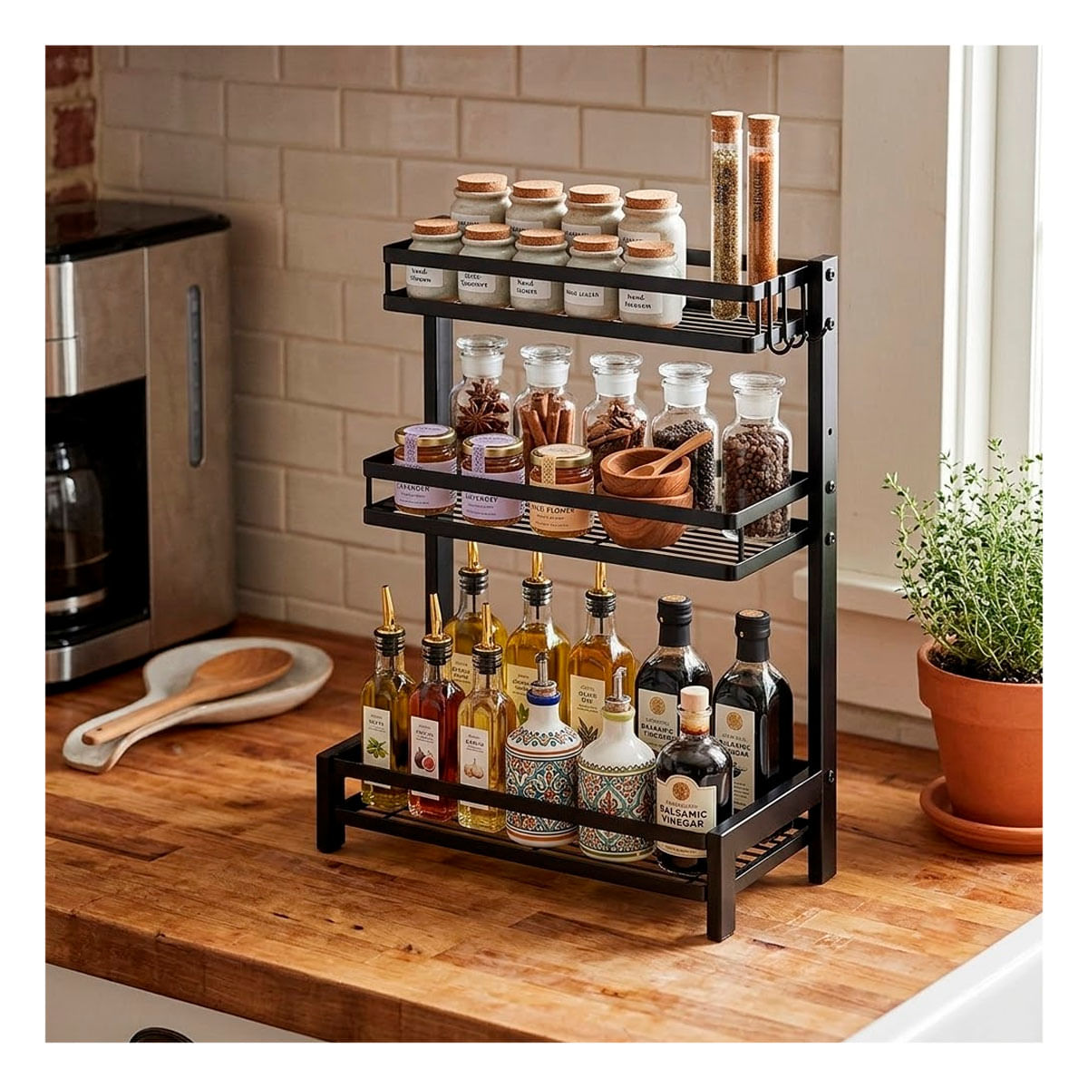 Organizador Multiuso en Negro con 3 Niveles de Acero Inoxidable YLigas Regalo