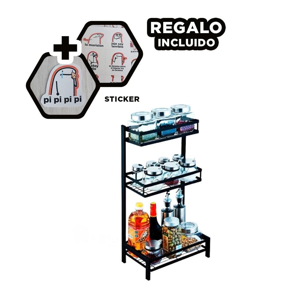 Organizador de Cocina Negro Fabricado en Acero Inoxidable con 3 Niveles Y Regalo Sticke