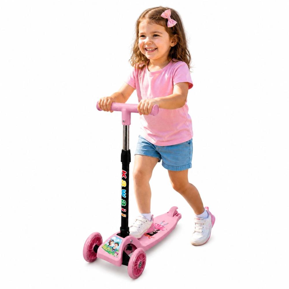 Scooter Infantil 3 Ruedas Plegable Ajustable Para Niñas y Niños con Luces LED - Rosado
