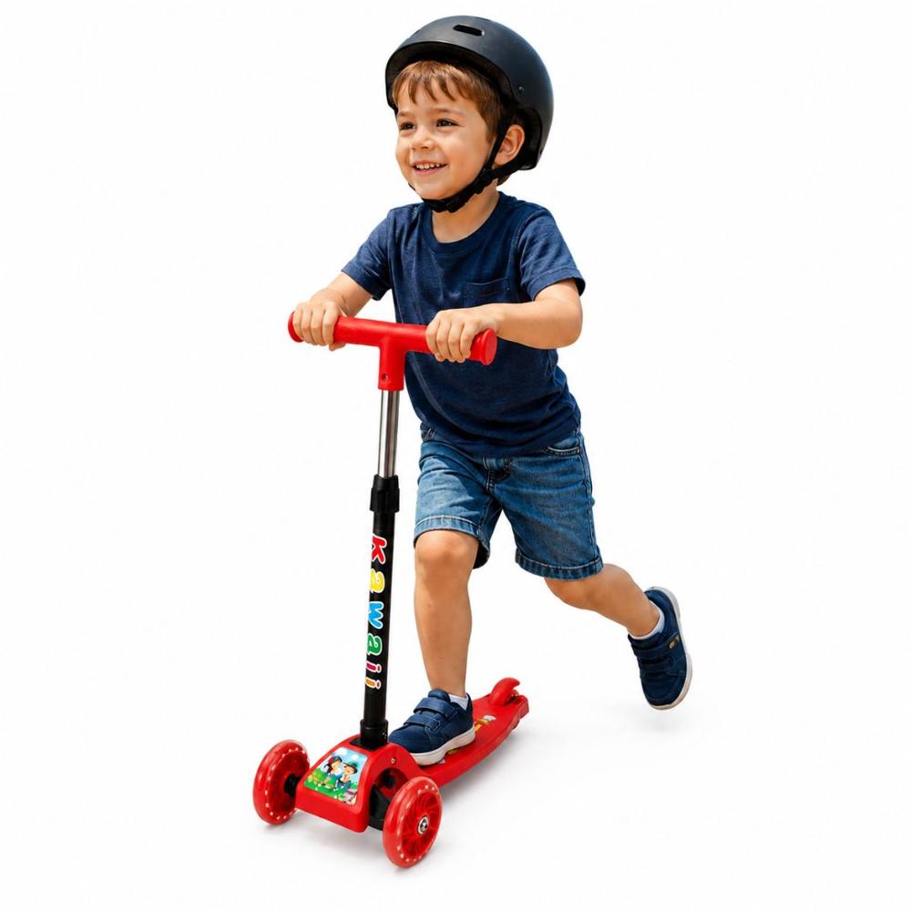 Scooter Infantil 3 Ruedas Plegable Ajustable Para Niñas y Niños con Luces LED - Rojo