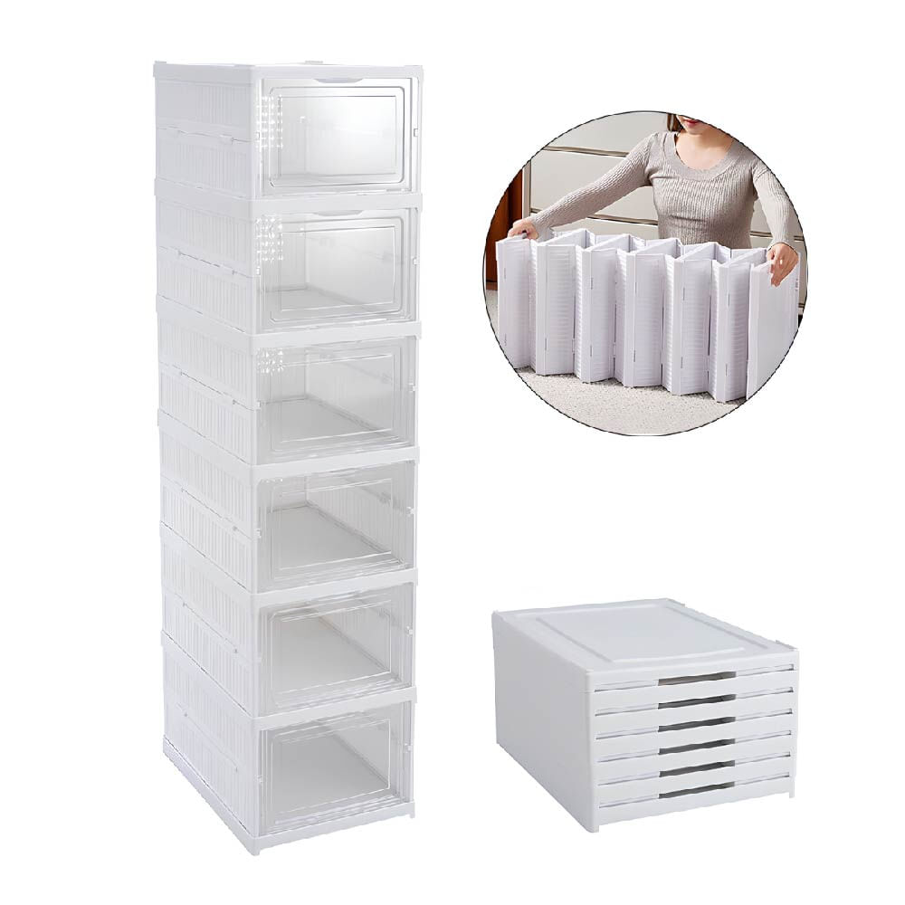 Zapatera Plegable de 6 Niveles Transparente Blanca