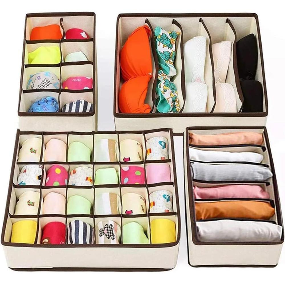 Set de 4 organizadores de ropa interior crema