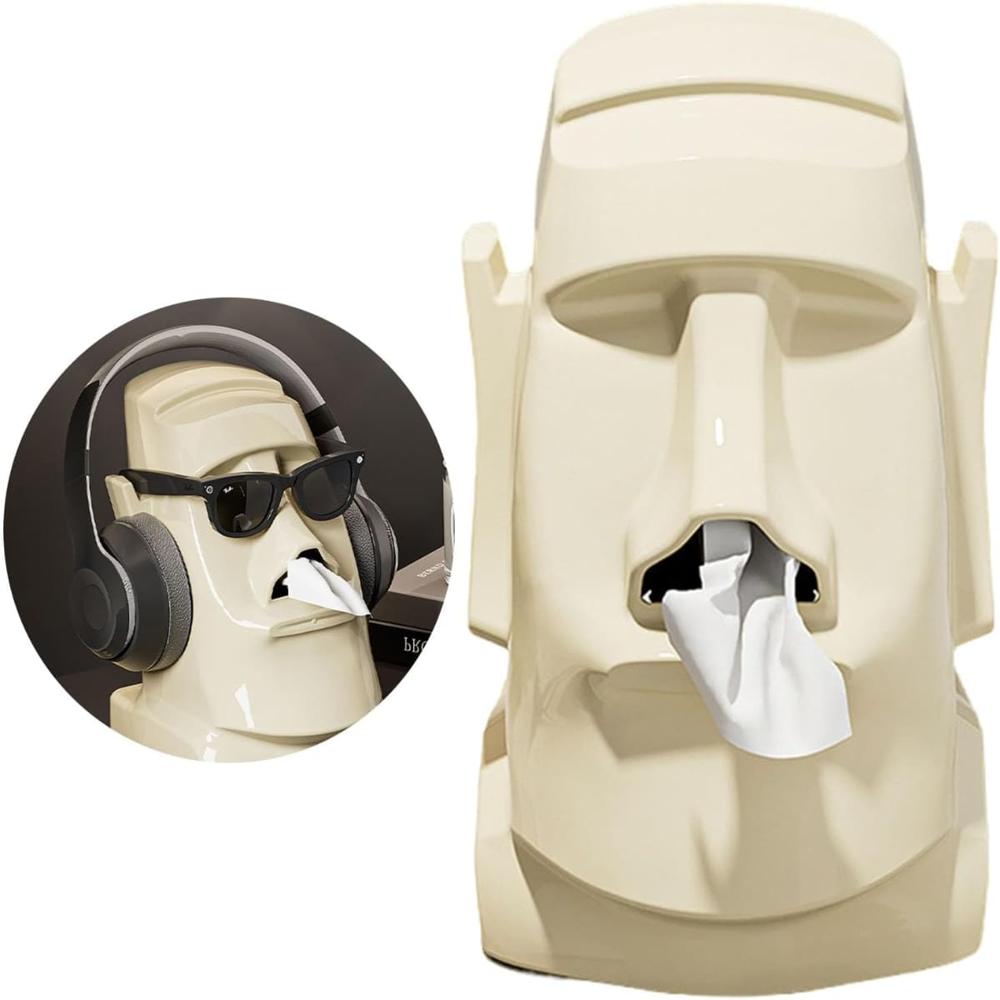 Dispensador Moai Multiuso para Pañuelos Lentes y Audifonos Crema  333CR06