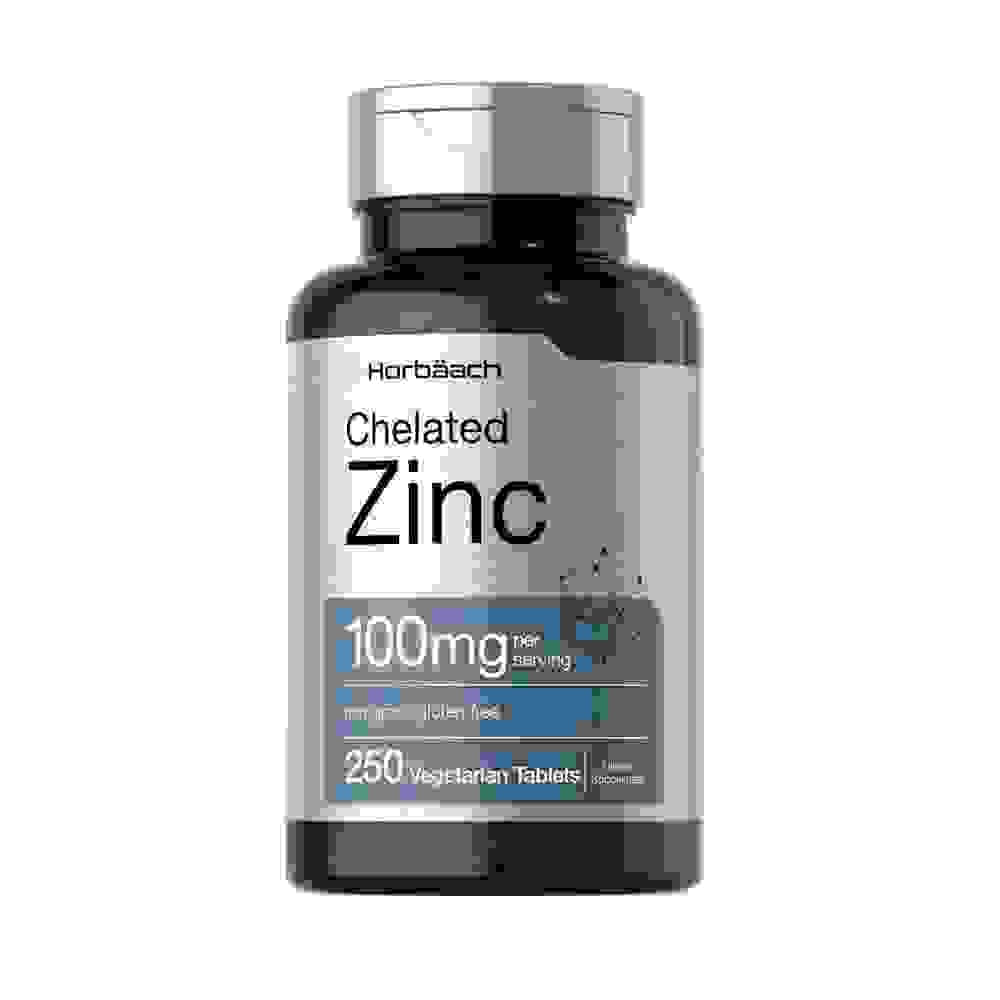 Horbaach Suplemento de Zinc Quelado 100mg  250 Tabletas  Vegetariano