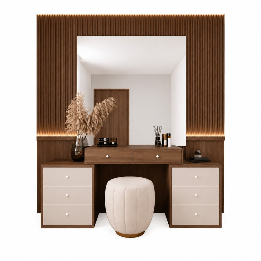 Tocador Moderno Kyoto TU MESITA con Espejo XL y Wallpanel Listonado Catania y Capri
