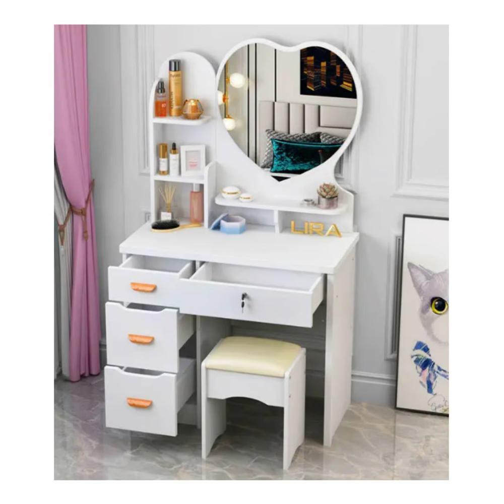 Tocador de Maquillaje Con Espejo Con Taburete Para Dormitorio Blanco Cora
