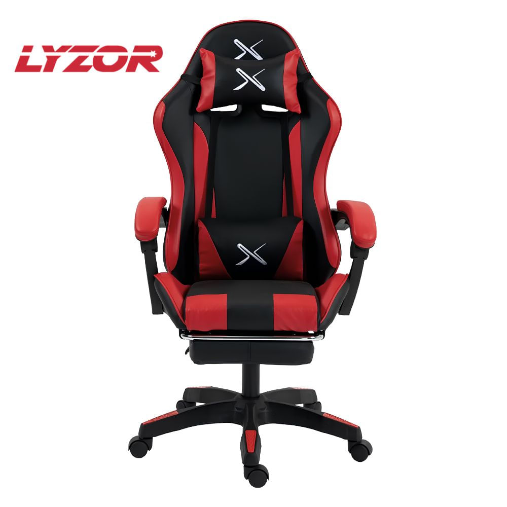 Silla Gamer Lyzor con Posapiés SGRTWN135A Negro con Rojo