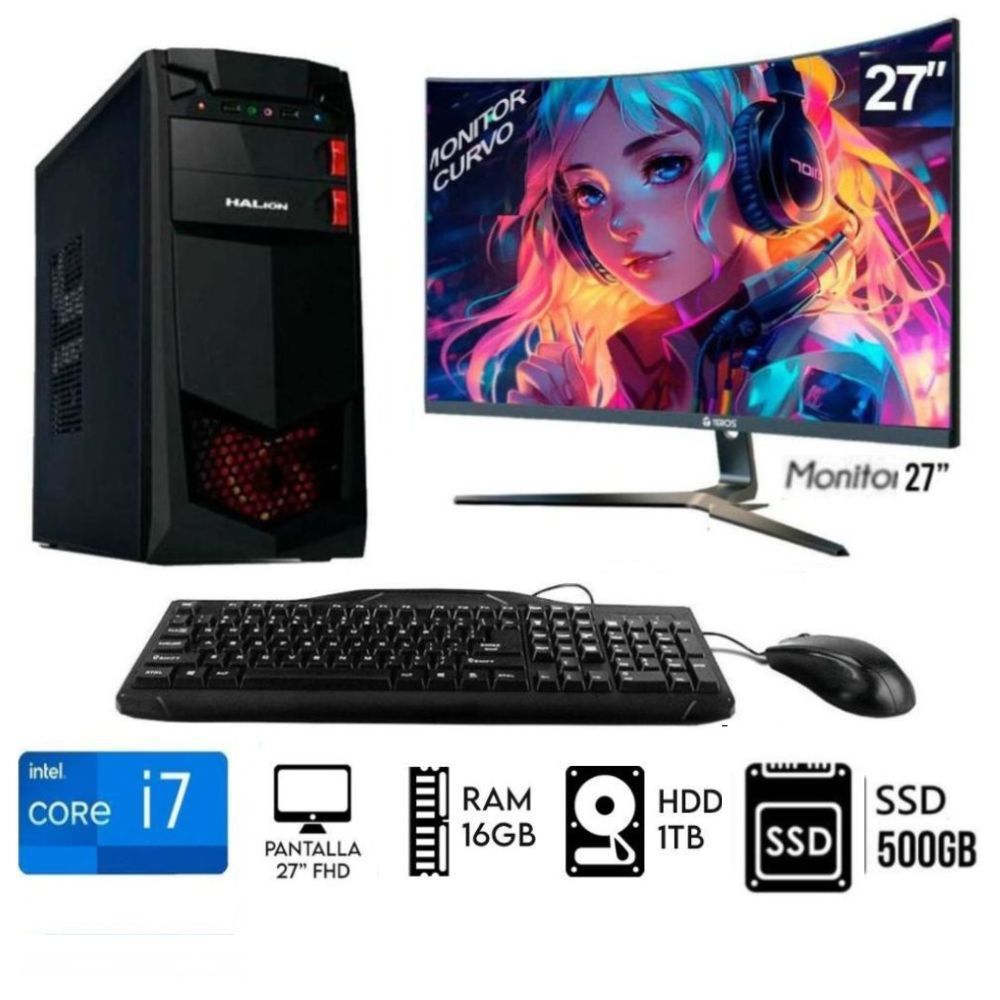 Computadora PC Intel Core i7  Ram 16GB Disco 1TB   SSD 500GB  Monitor 27FHD