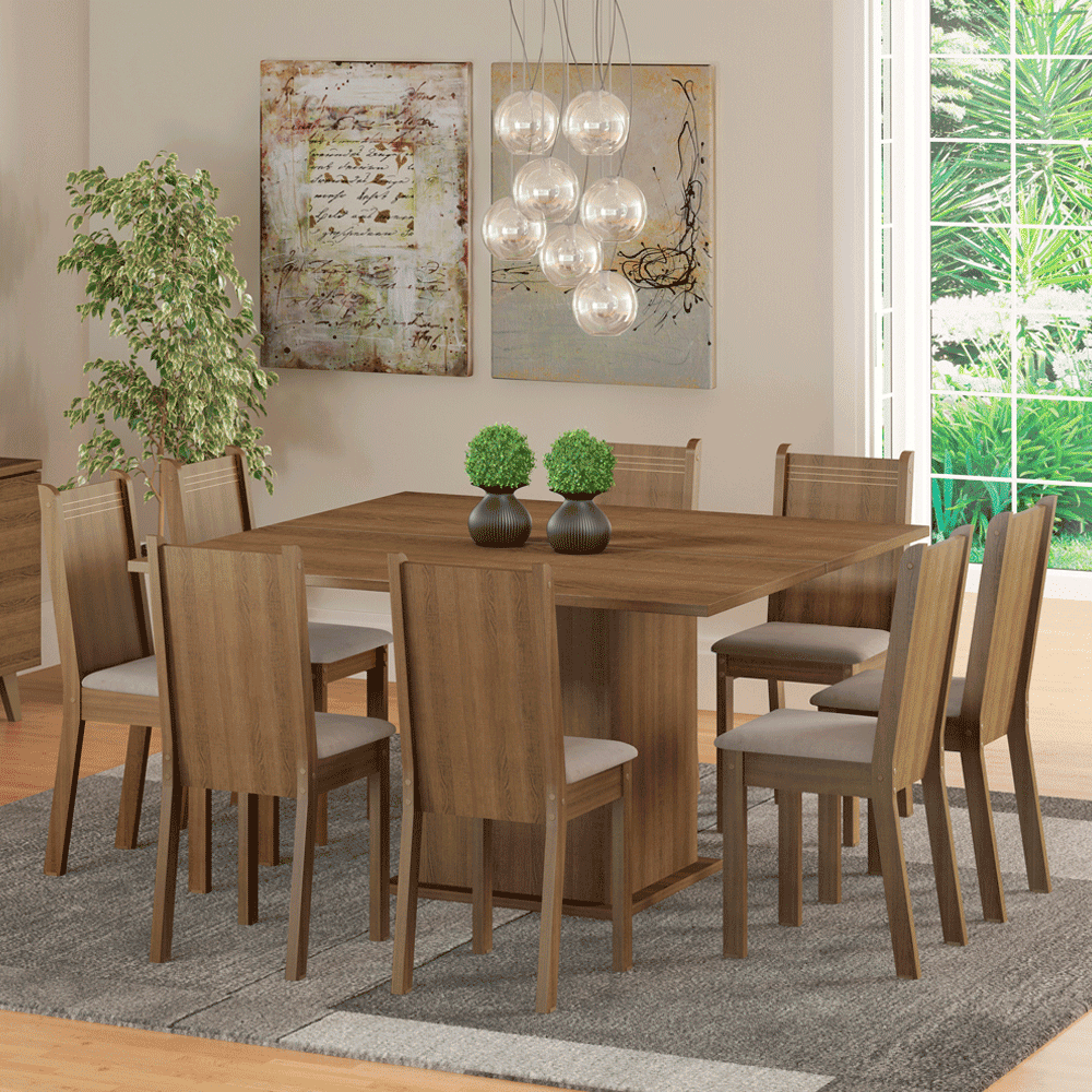 Juego de Comedor Clarice con 8 Sillas Marron - Beige