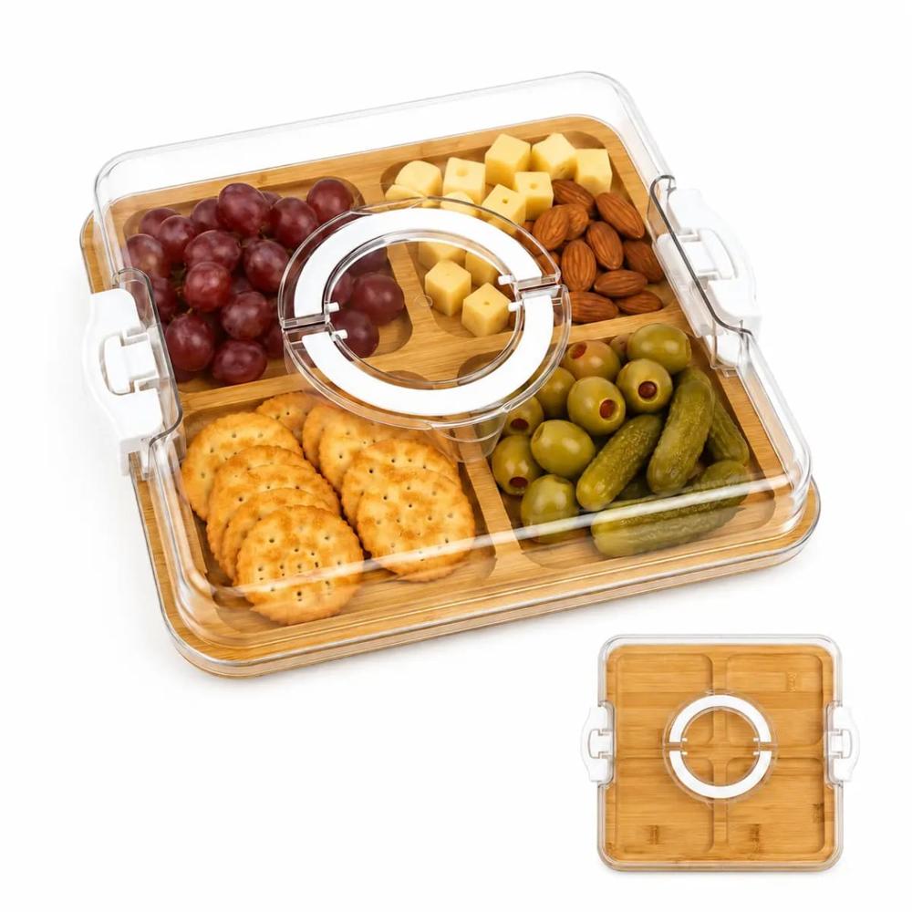 Bandeja Cuadrado de Bambú con Tapa Blanco Hueso  108CB11