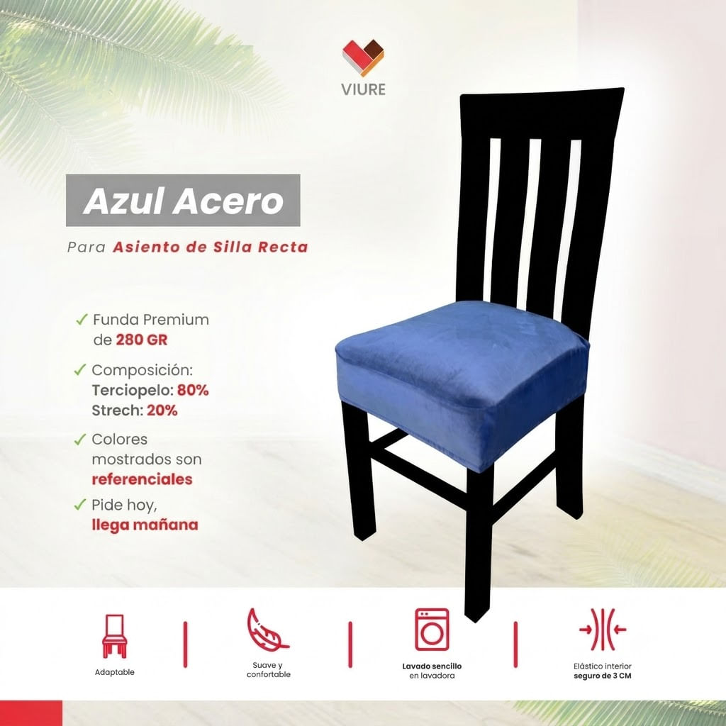 Funda de asiento en tela de terciopelo- Azul Acero