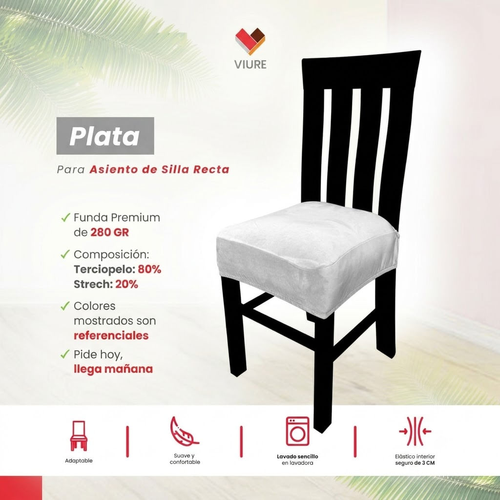 Funda de asiento en tela de terciopelo - PLATA