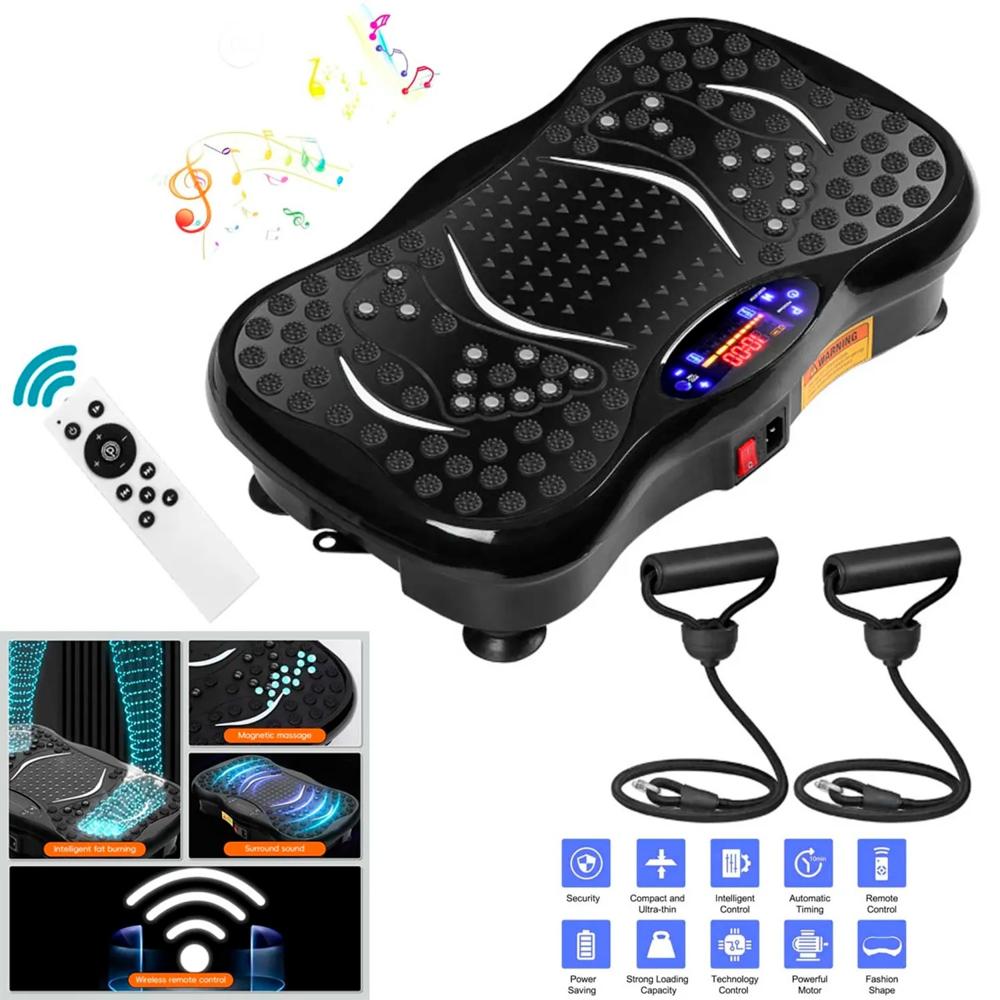 Plataforma Vibratoria de 120 Velocidades con Bluetooth Control 2 Ligas para Ejercicios.