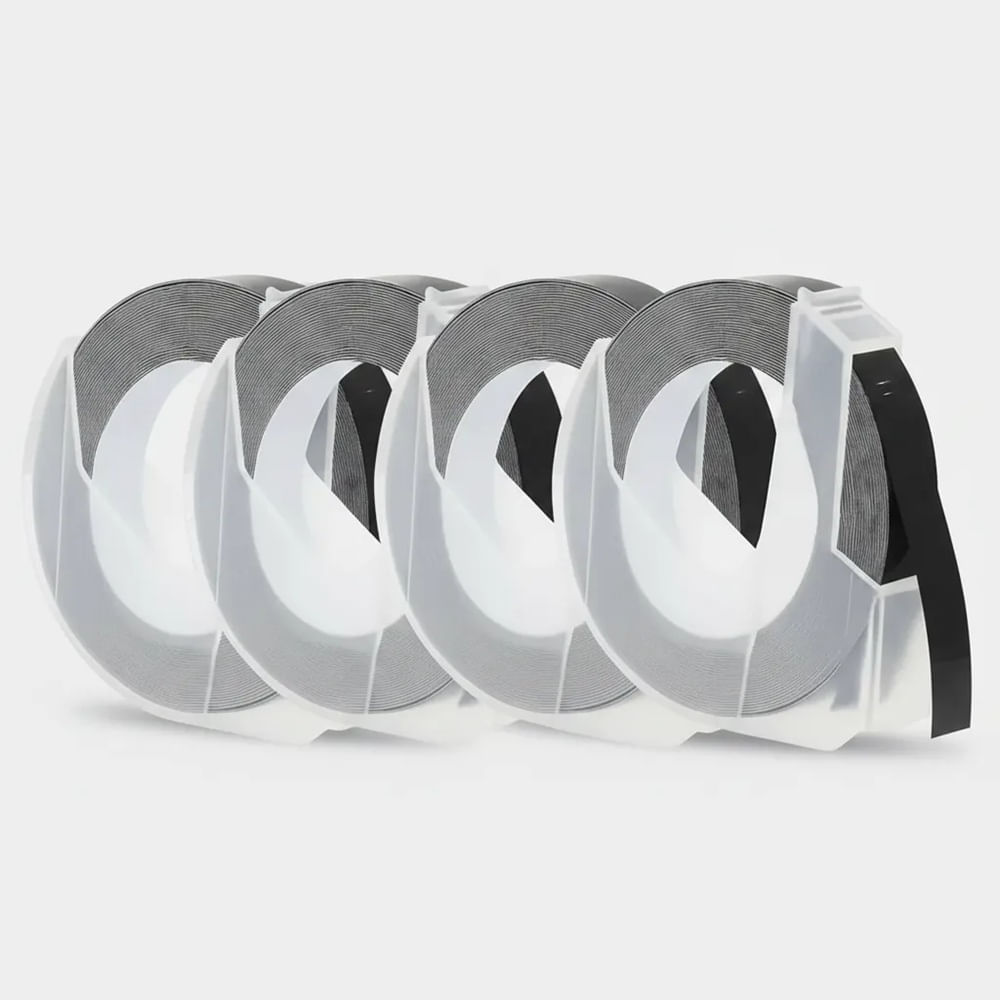 4 rollos adhesivo de relieve color negro embossing 9mm 3 metros para B90