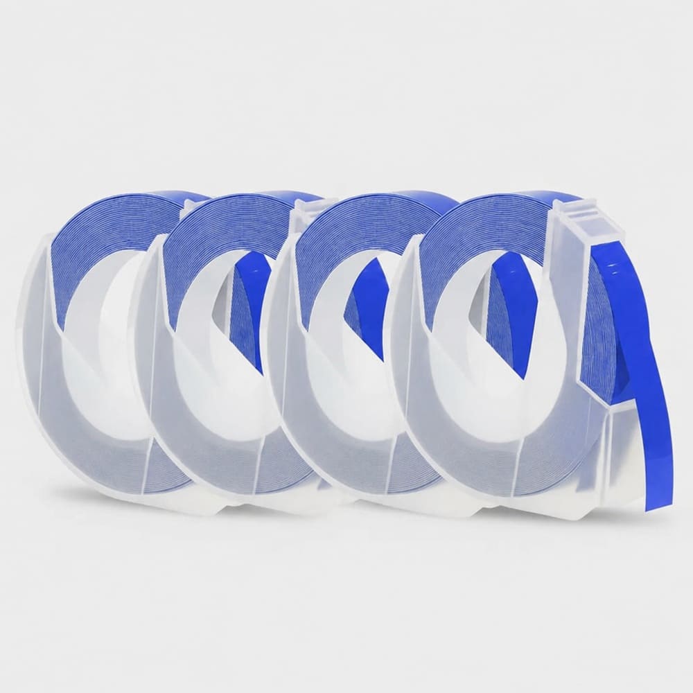 4 Rollos Adhesivo de Relieve Color azul ancho 9mm x 3 Metros