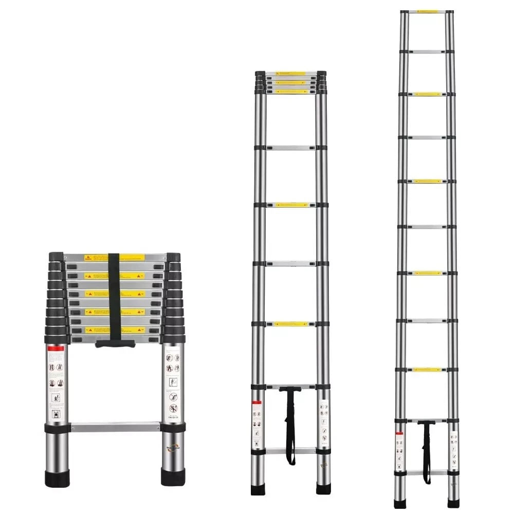 Escalera Telescópica 3.2 Metros Retráctil Portátil con Antideslizante 11 Escalones Soporta150 kg