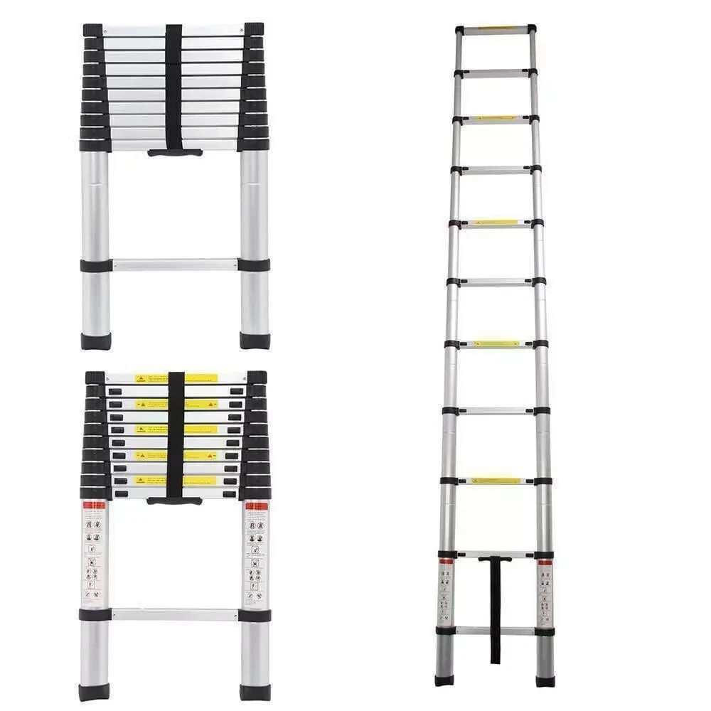 Escalera Telescópica 3.2 Metros Retráctil Portatil con Antideslizante 11 Escalones Soporta150 kg