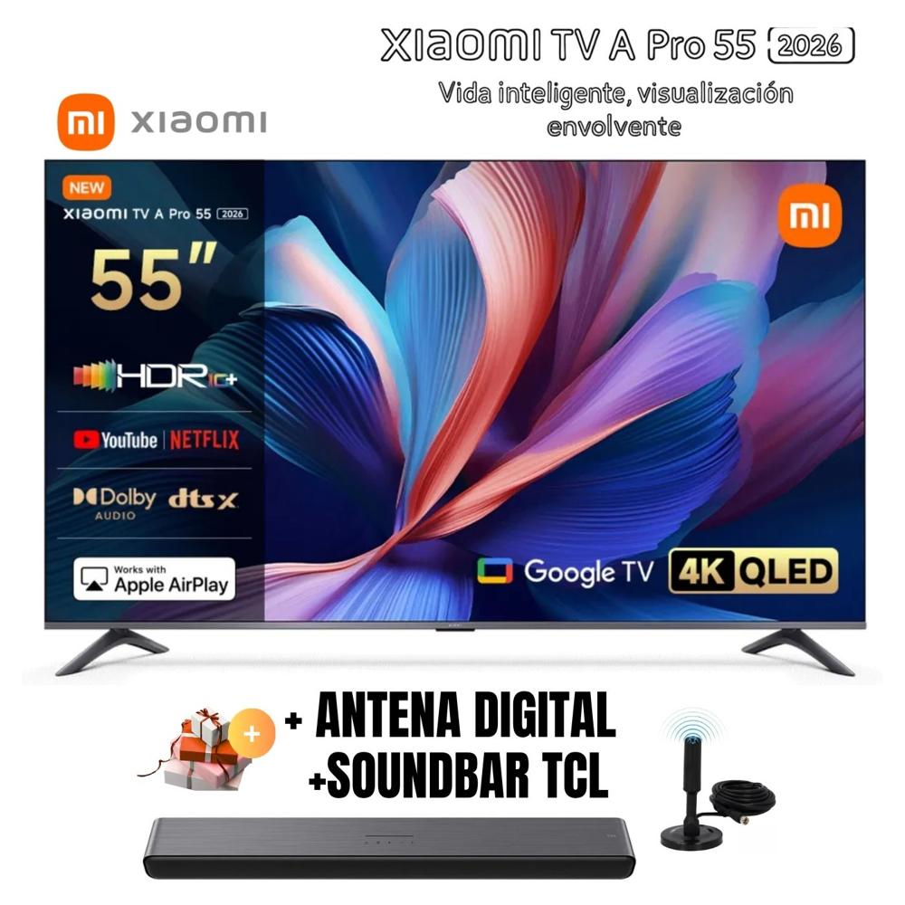 Televisor Smart TV XIAOMI A PRO 55'' QLED UHD 4K L55MB-APPH GoogleTV 2026 - Ant - Soundbar TCL