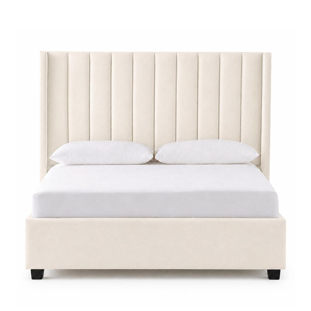 Cama Tapizada Listón con Patas de Madera LeMueble Queen Ivory