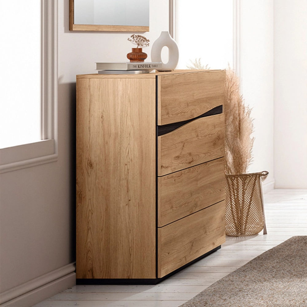 Cómoda Moderna Harry 4 Cajones Duna y Negro RyR MUEBLES