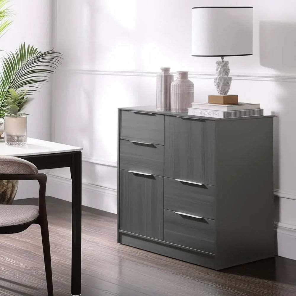 Cómoda Moderna James Gris Roble 2 Puertas 4 Cajones RyR MUEBLES