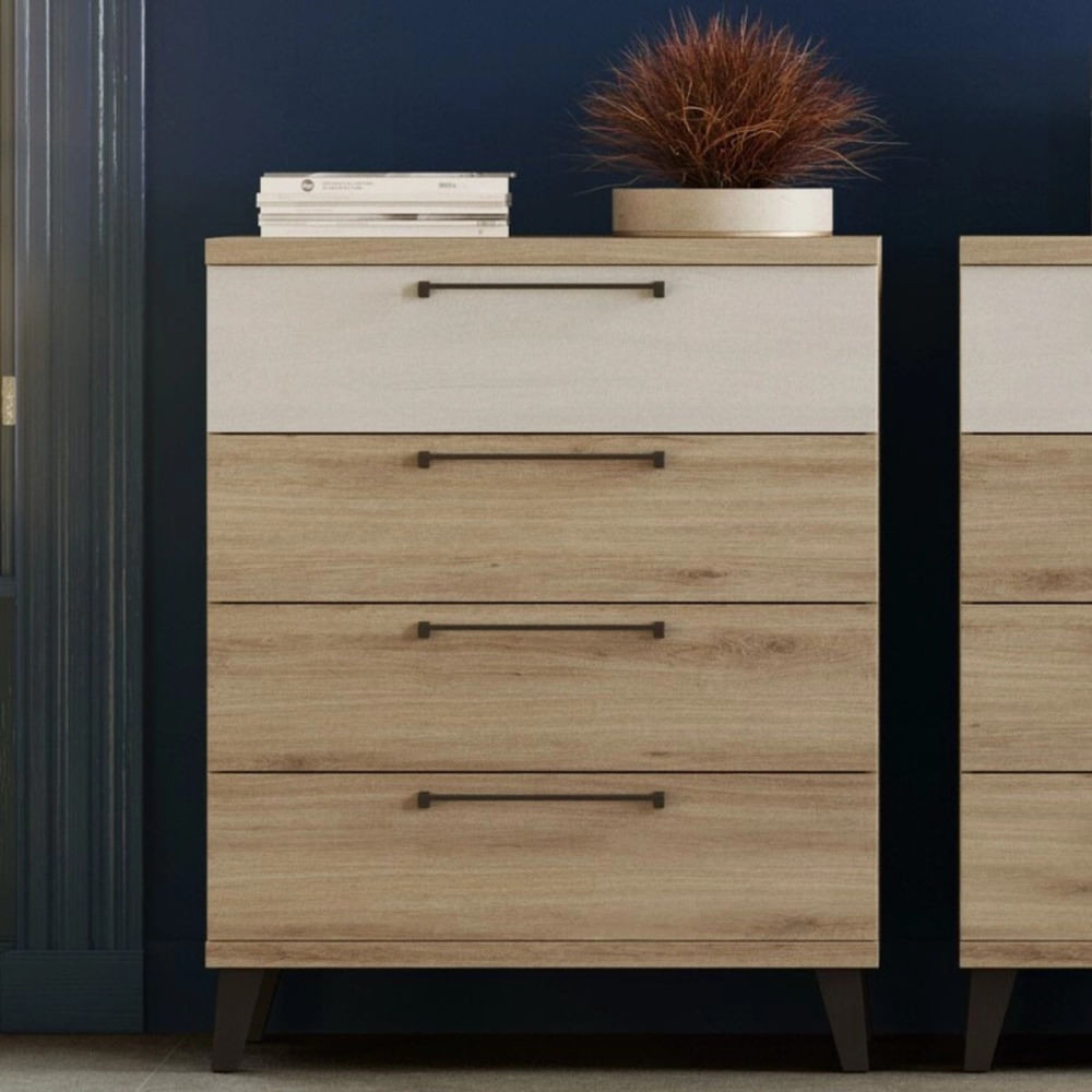 Cómoda Moderna Macari 4 Cajones Duna y Blanco RyR MUEBLES