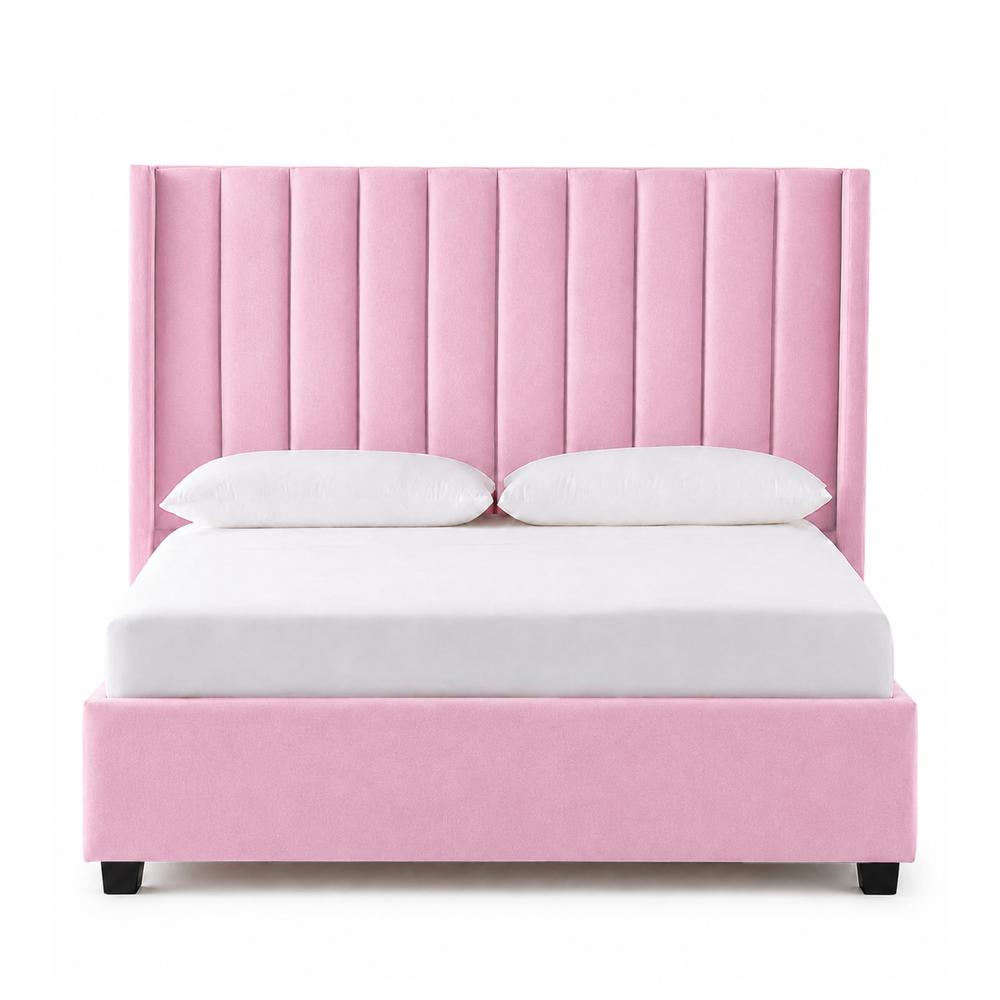 Cama Tapizada Listón con Patas de Madera LeMueble 2 Plazas Rosa