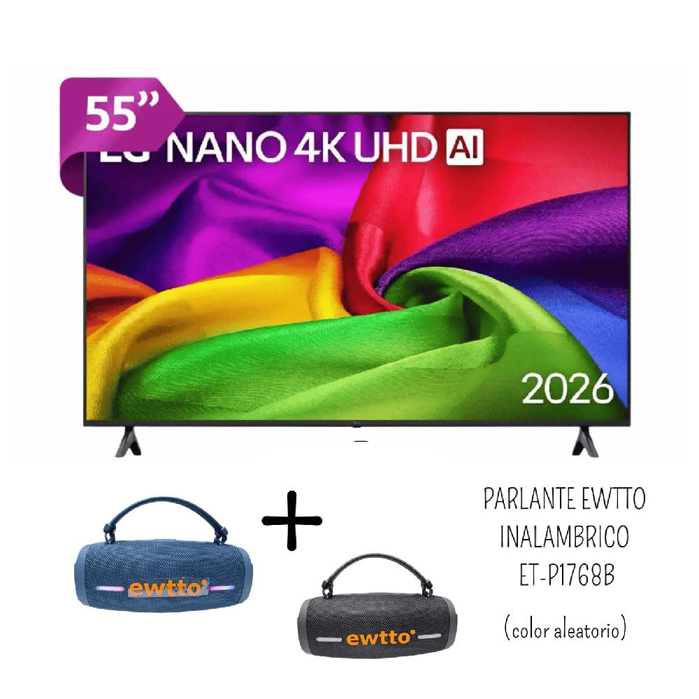 Televisor LG 55 Pulgadas NANOCELL UHD 4K WebOS 55NU800BPSB - PARLANTE EWTTO INALAMBRICO ET-P1768B