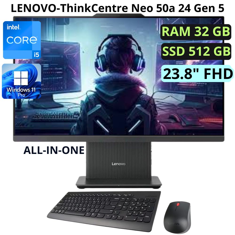 All in one LENOVO ThinkCentre Neo 50a INTEL CORE i5 Ram 32GB SSD 512GB 23.8 -12SCA18K00