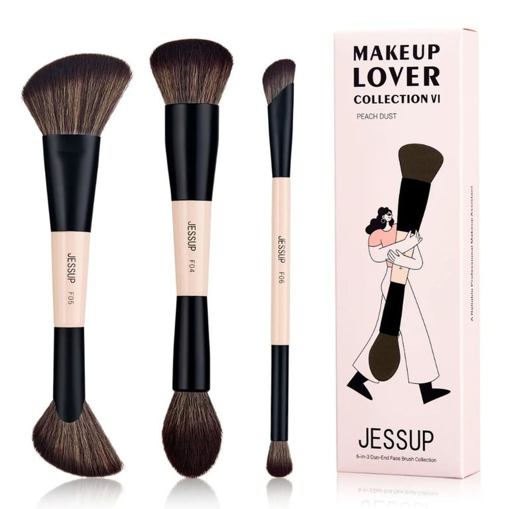 Set 6-3 Brochas Dobles Rostro Peach Dust T508 - Jessup Beauty