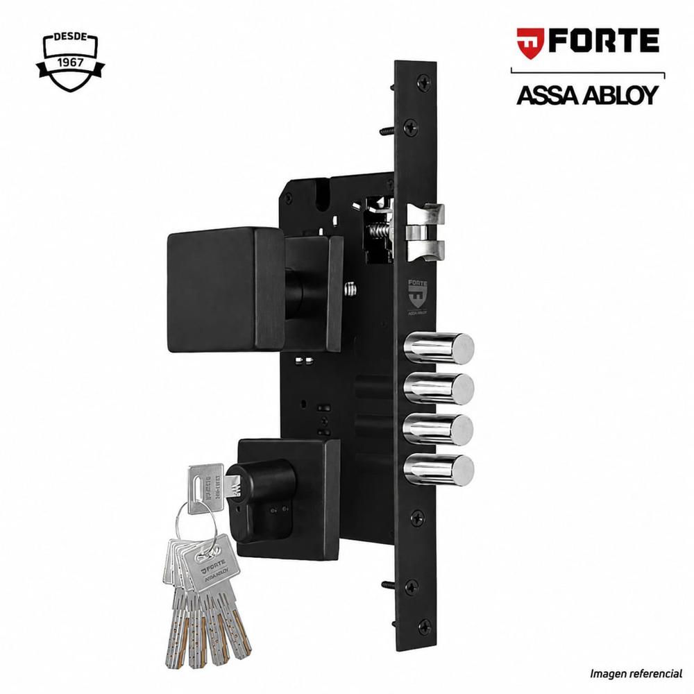 Cerradura Embutir Principal Cuadrada Negro mate 3 golpes FORTE