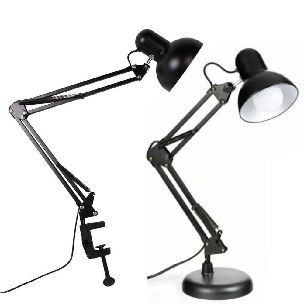Lampara de Mesa 2 en 1 Metálica con Brazo Flexible Graduable Negra E27