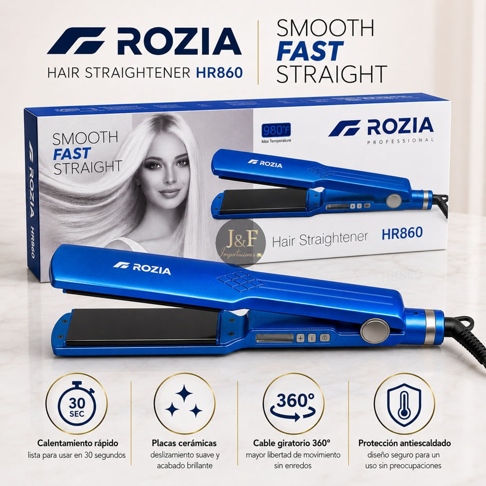 PLANCHA ALISADORA ROZIA HR860 PLACA CERAMICA IONIZADA DIGITAL 230 GRADOS TEMPERATURA  AJUSTABLE